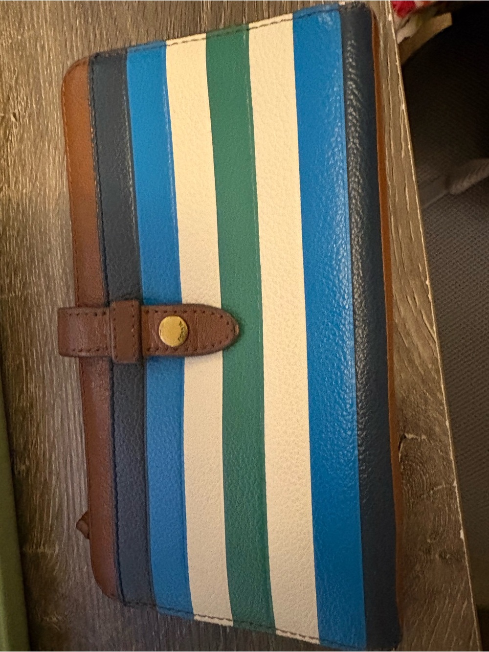 Fossil Striped Leather Wallet - Blue, Green, White, Brown
